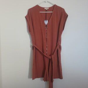 COTTON BLEU ROMPER SHORTS ZIP UP POCKETS TIE WAIST CAP SLEEVE NWT SIZE MEDIUM